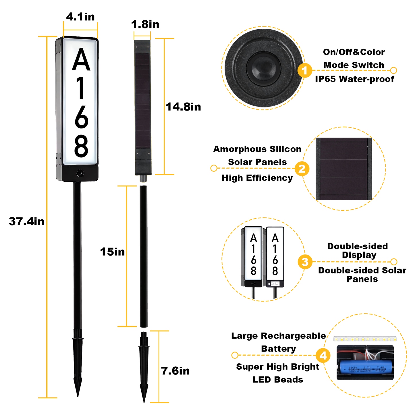 LYTARA Solar House Numbers (vertical)- High Quality, Easy Install, Efficient Lighting